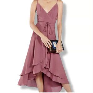 Reformation Mauve Wrap High Low Midi Dress Spaghetti Straps Layered Hem Size XS